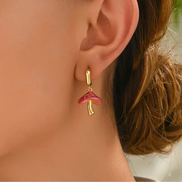 Mushroom Star Charm Dangle Fashion Earrings Jewelry New Gift Whimsical Cute - Picture 1 of 8